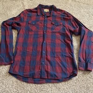 Free Nature Shirt Mens Large Maroon & Blue Button Up Comfort Casual Stylish SZ L